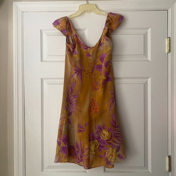 Anthropologie Gold and Purple Floral Mini Dress - Picture 6 of 7